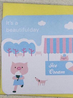 Pig Piggy Piglet ice cream Mini Greeting Card with Envelope